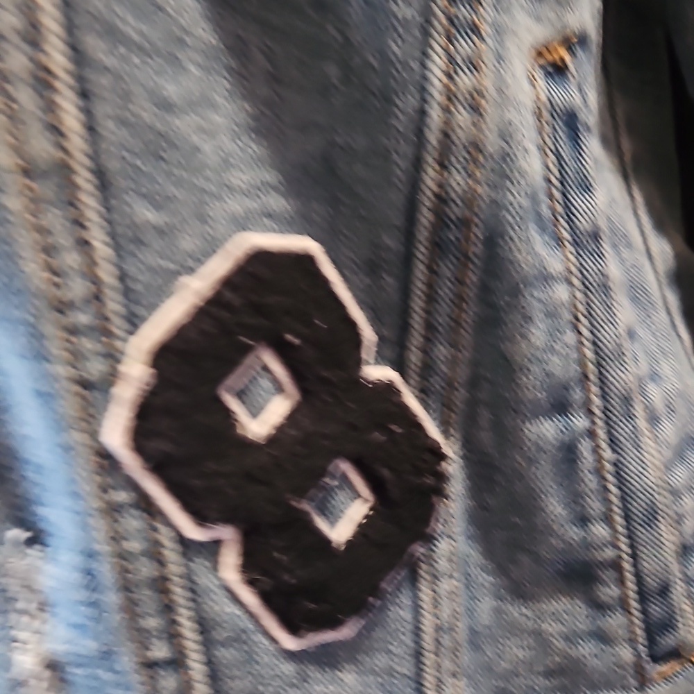 Hand Crafted Upcycled Rock Music Jean Jacket Vintage Embordery Patchwork Size S - Picture 13 of 17